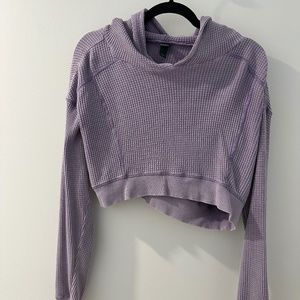 Cropped waffle sweater